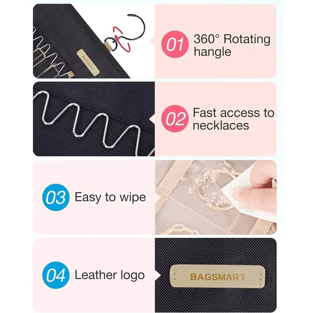 Jewelry Organizer Women Black Hanging Double Sided Closet Wall Storage Large